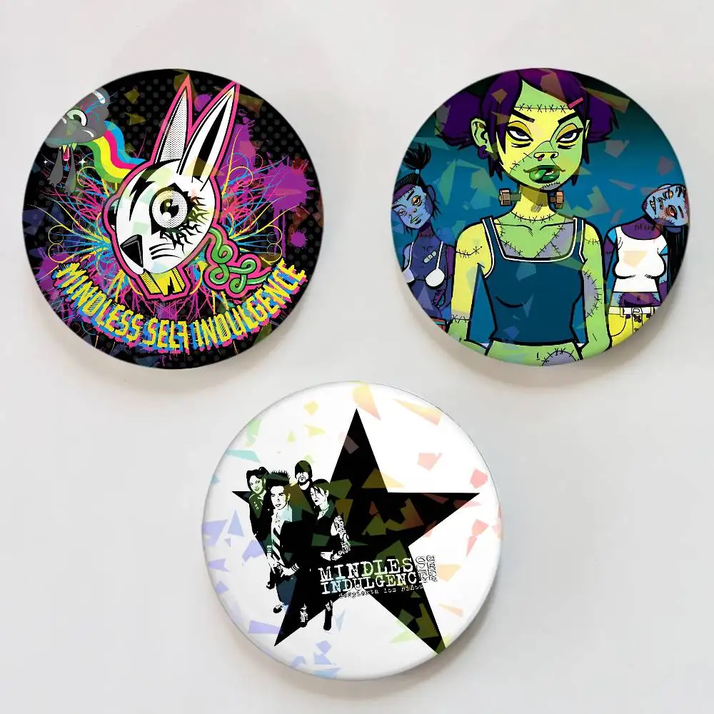 Punk Band M-Mindless Self Indulgence Round Laser Badge Brooch Clothes Backpack Accessories Lapel Decoration Gift