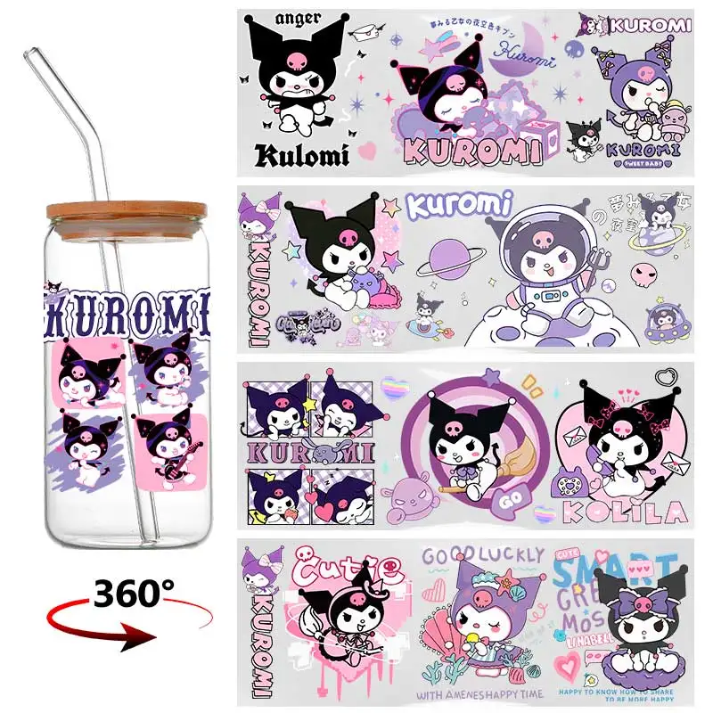 Kuromi DIY Bagage Skateboard Zelfklevende Waterdichte Sticker UV DTF Cup Sanrio Mooie Cartoon 3D Transfer Sticker voor 16 oz Cup
