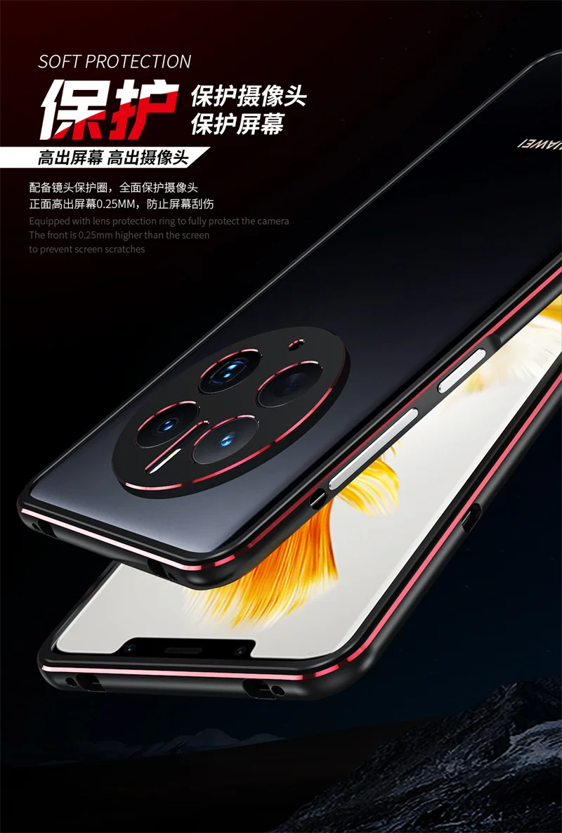 Huawei Mate 50 CET LX9 Bumper Ultra Thin Aluminum Metal Bumper Cover Case for Huawei Mate50 Pro with Metal Camera Lens Protector