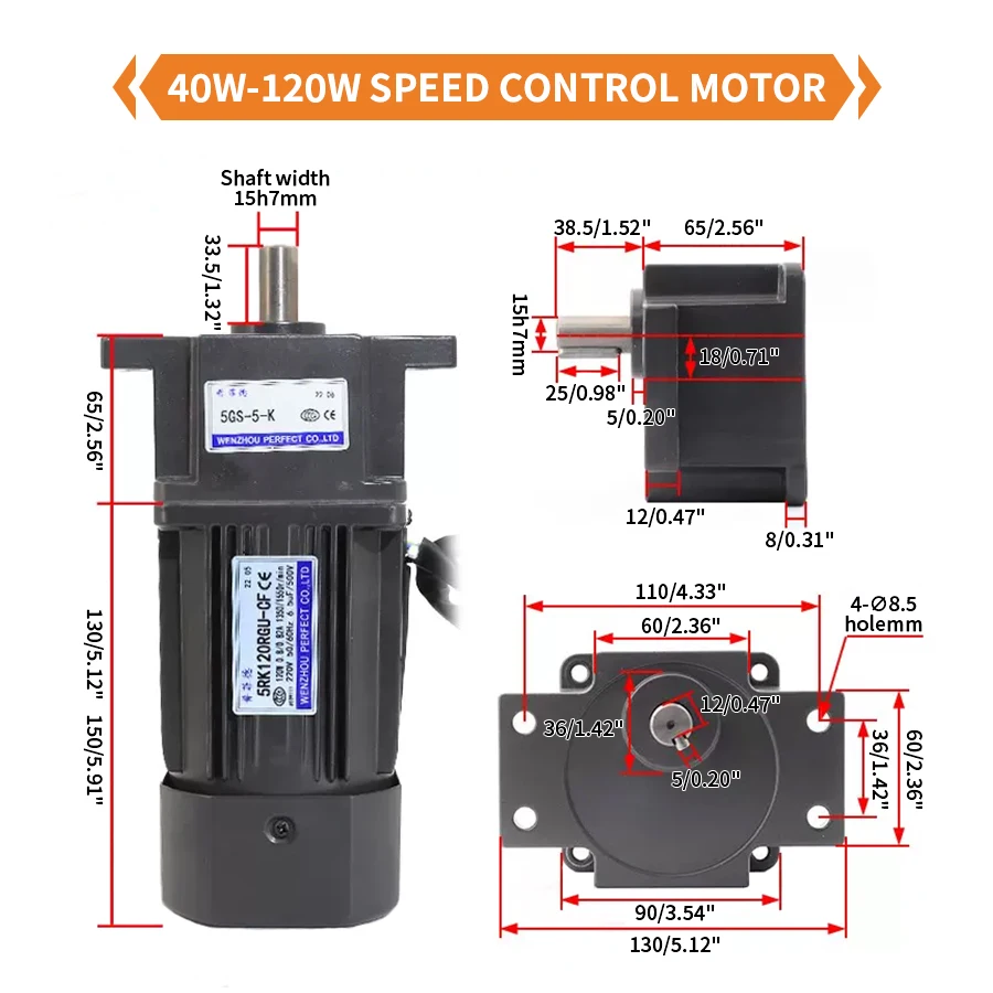 Imagem -04 - Motor do Controle de Velocidade Redutor da Engrenagem do Motor 220v w 15 w 25 w 40 w 60 w 90 w 120 w 180 w 200 w 250w