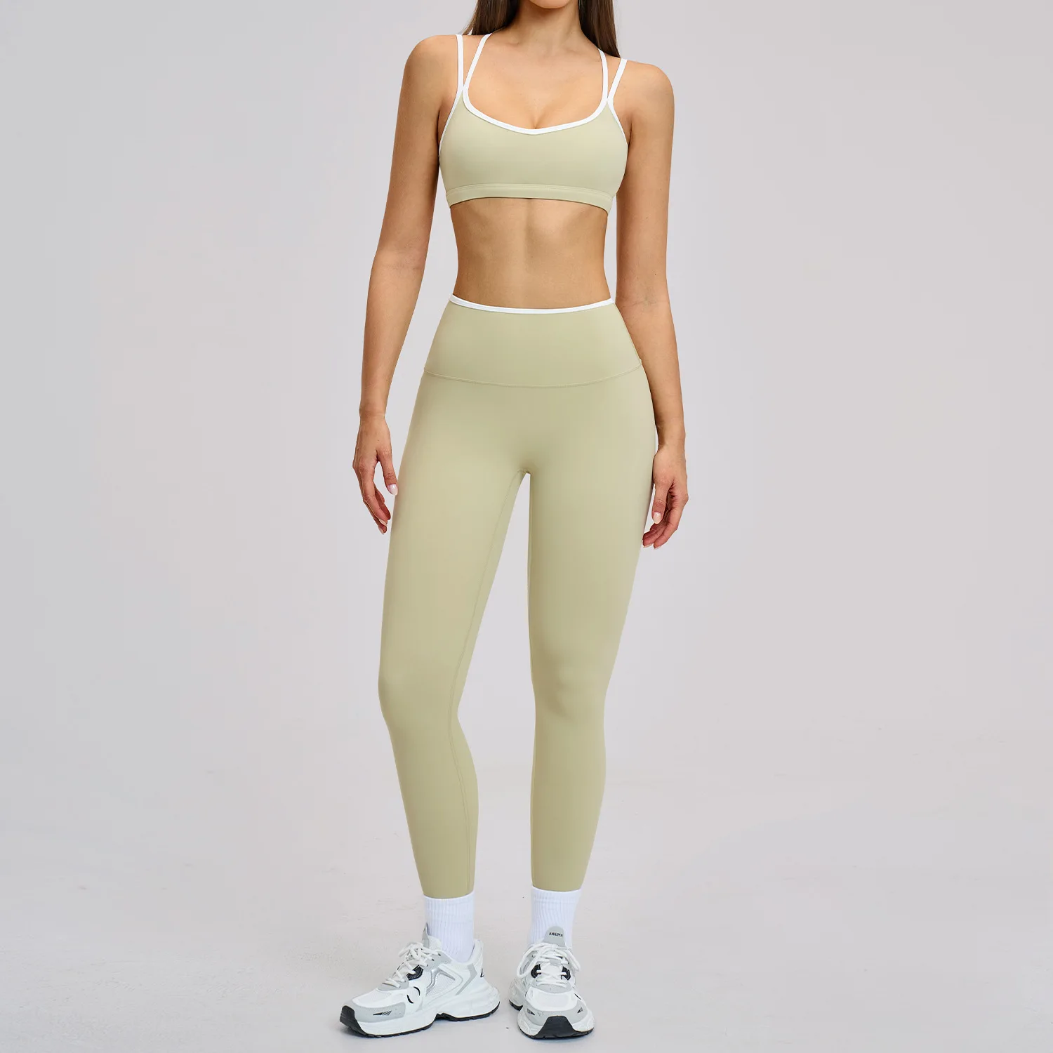 Women Gym Sets Bras Leggings Suits White line Fitness Sports 2 Pecs Athletic Yoga Pants Training Tights Sportswear Butt Lifting