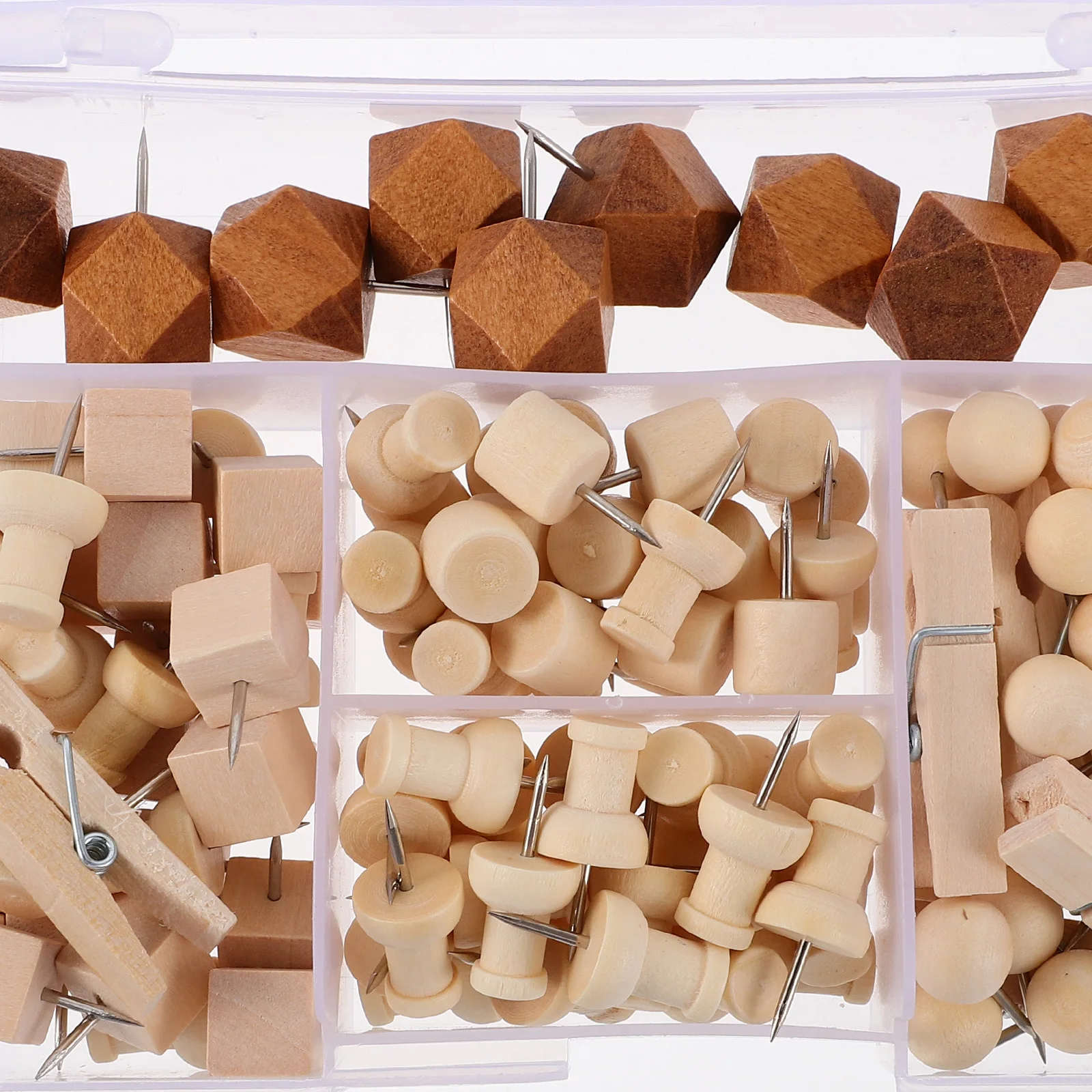 

1 Box Wood Pushpins Multi-Function Thumbtacks for Office Map Markers Photo Wall Cork Board Decor Location Pins