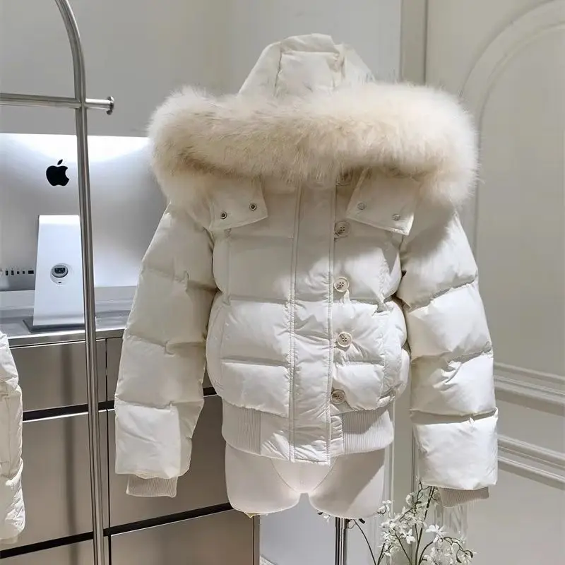 Women's Hooded Long Sleeve Cotton Jacket Black Beige Blue Windproof Warm Winter Casual Coat with Furry Trims Clothing 2026 New