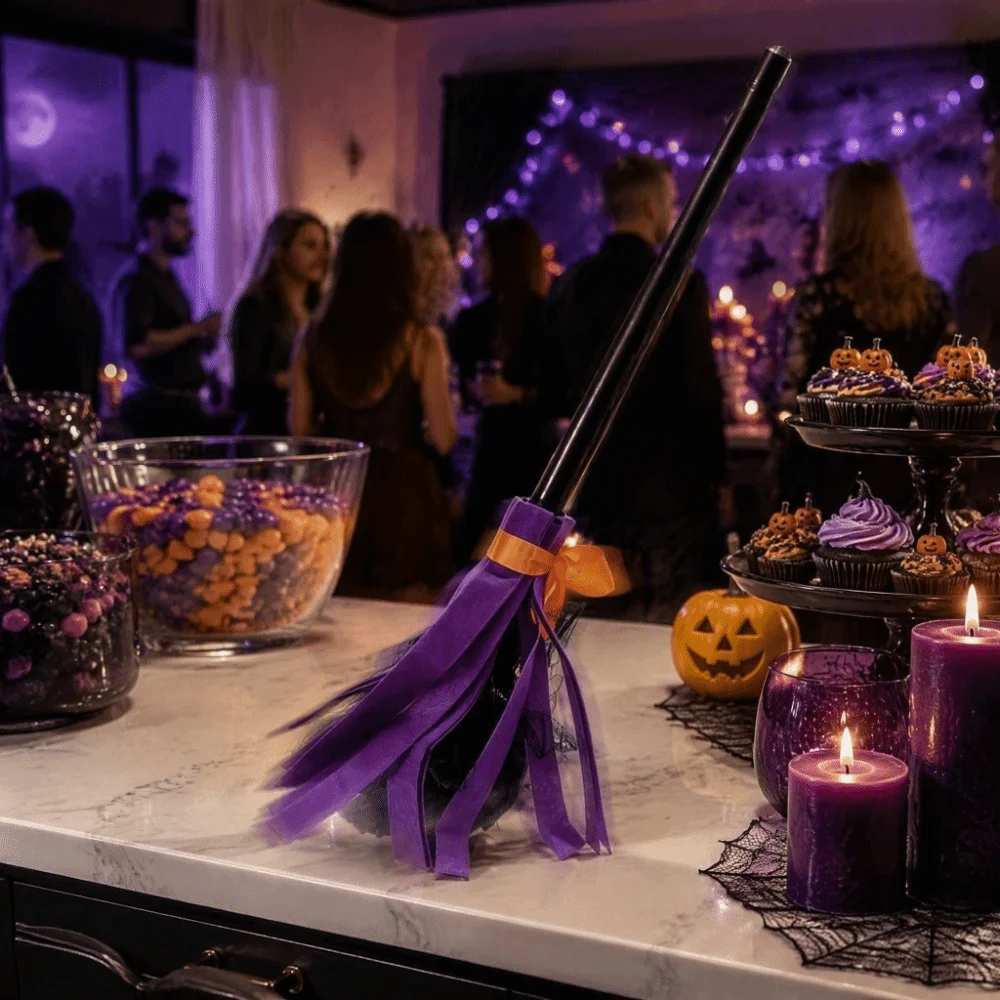 Sound Activated Halloween Witch Broom Moving Broomstick Plastic Witch Broomstick Floating Broomstick Spooky Sounds