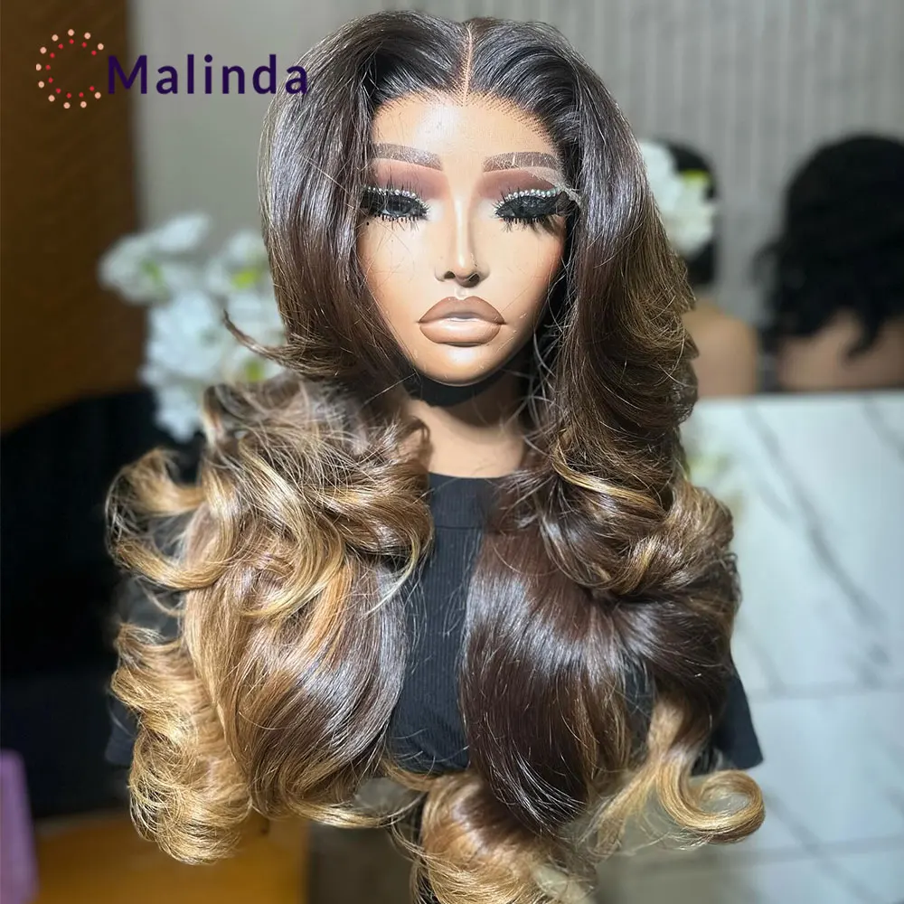 

Chocolate Brown Lace Front Wig Ombre Lace Front Wig 13x4 Blonde Wig Human Hair 250 Density HD Lace Front Wigs Human Hair