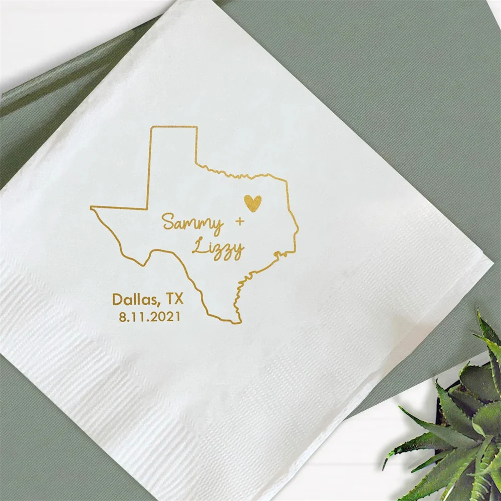 

50PCS State Map Wedding Napkins, Wedding Napkins as Wedding Favors, Personalized Wedding Napkin, Custom Wedding Napkins, Napkins