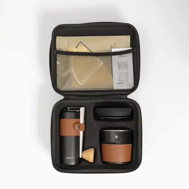 Portable Eco-Friendly Outdoor Camping Hand-Brewed Coffee Set Modern Design Stainless Steel Hand-Cranked Bean Storage Complete