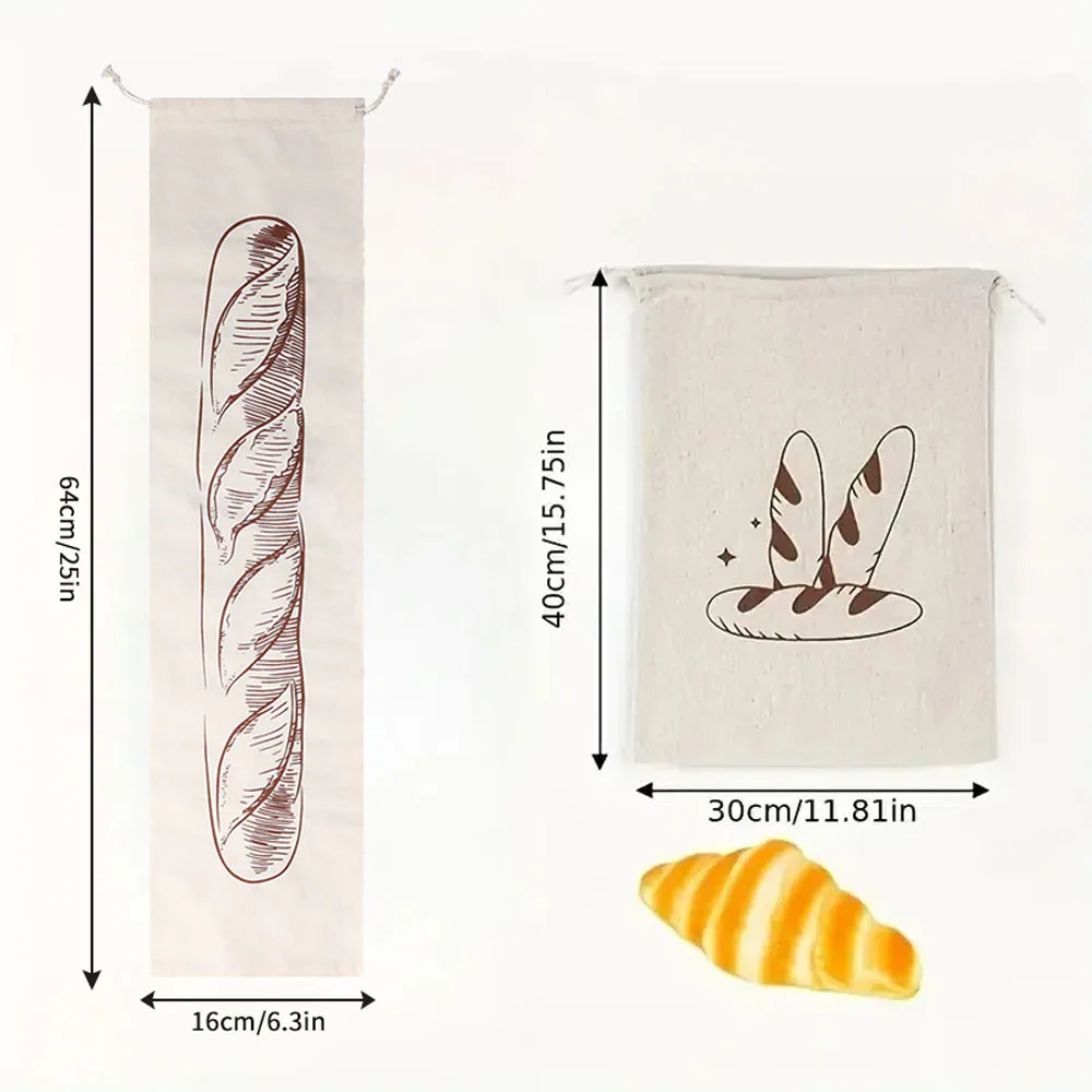 Reusable Linen Bread Bag Drawstring Storage for Loaf Homemade Artisan Baguette Eco-Friendly Baking Accessory