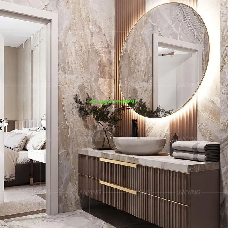 Modern Light Luxury Rock Slab Bathroom Cabinet Custom-made Solid Wood Washstand Upper Basin Bathroom Wash Basin Combination
