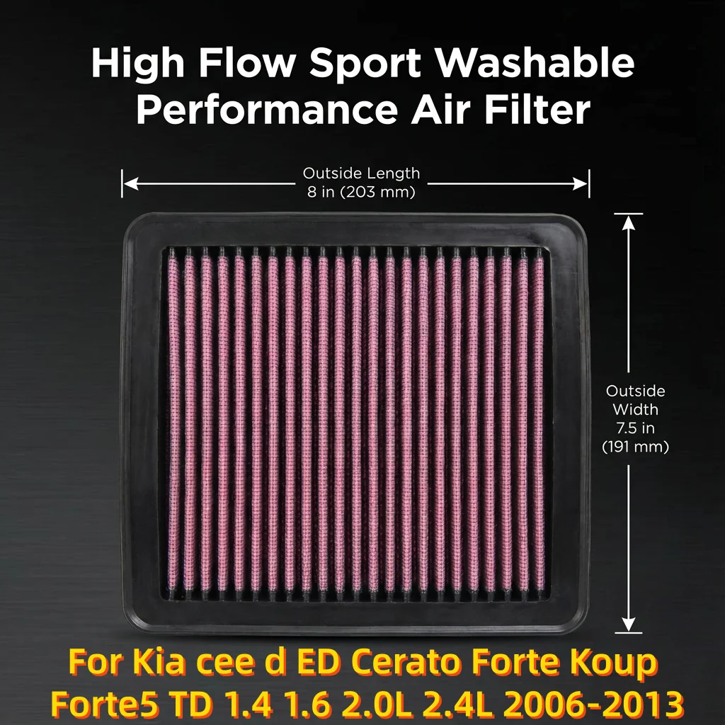For Kia Cee D ED Cerato Forte Koup Forte5 TD 1.4 1.6 2.0L 2.4L 2006-2013 High Flow Sport Washable Performance Air Filter 33-2380