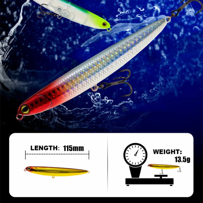 GREENSPIDER New Pencil Fishing Lures Artificial Stickbait Surface Walkers Floating Fishing Baits 115mm/13.5g Bass Pesca