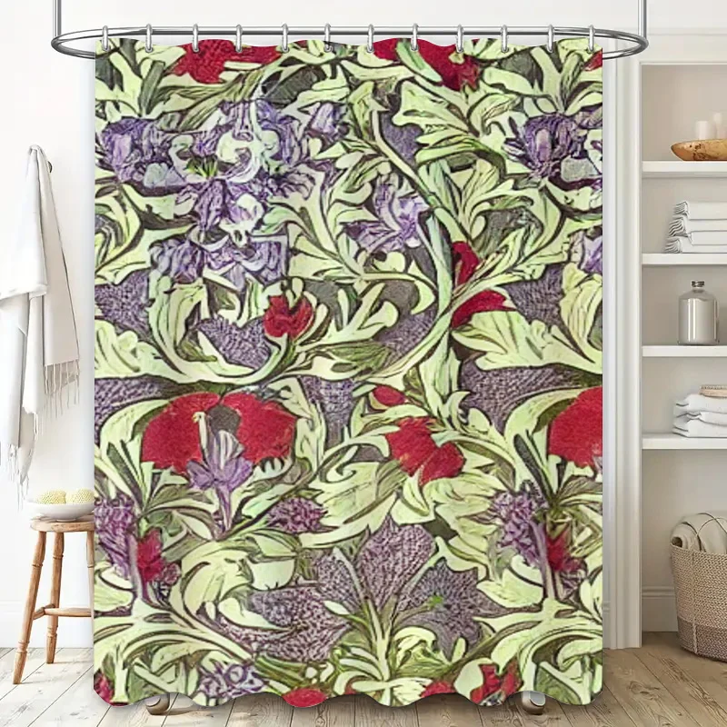 Pink Green Leaf Shower Curtain Waterproof Bath Mat Decorative Shower Panels Bathroom Accessories
