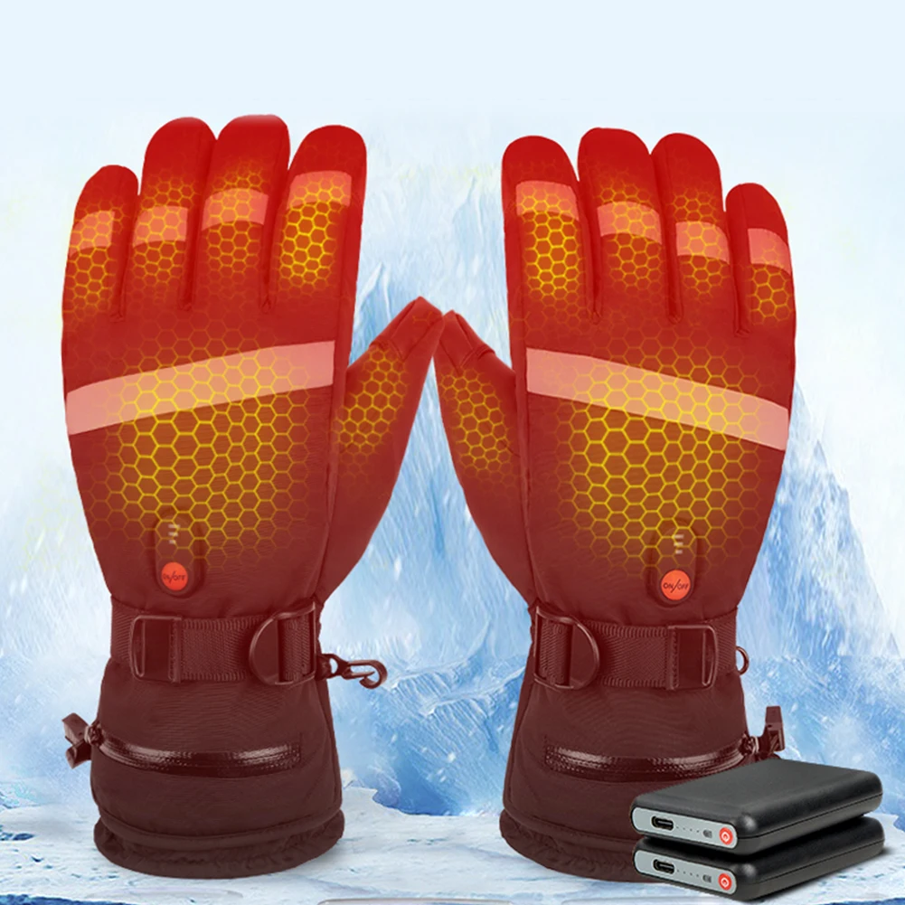 PU wasserdichte beheizte batteriebetriebene Handschuhe elektrisch beheizte Handschuhe Winter warmes Fleece-Futter Skifahren Angeln thermische Wärmehandschuhe