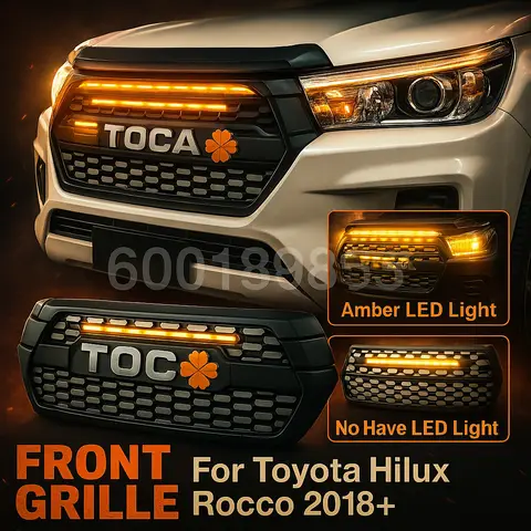 수정 된 앞 범퍼 마스크 메쉬 커버 Abs 그릴 그리드 Toyota Hilux Rocco 2018 2019 2020 자동차 Led 레이싱 그릴과 호환 가능