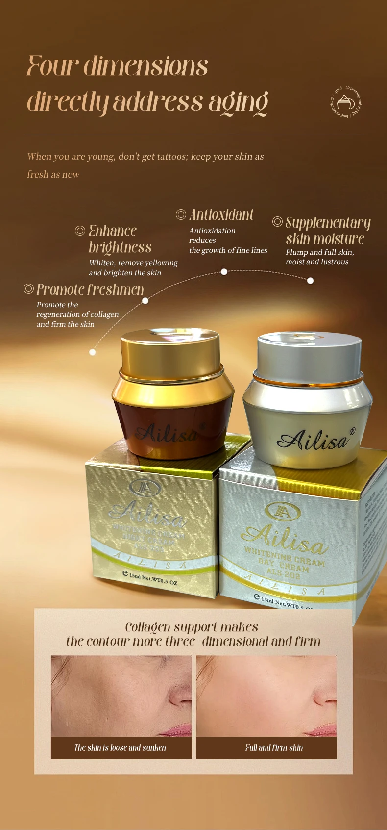 Ailisa Day & Night Cream Set - Brightening, Fading Spots & Evening Skin Tone, Moisturizing & Nourishing Skincare
