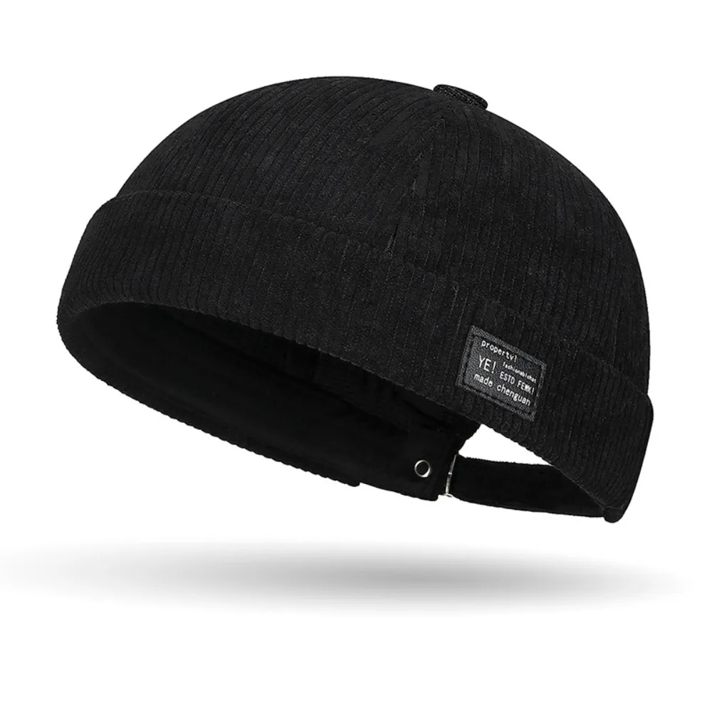 

Multipurpose Solid Color Vintage Docker Cap Corduroy Adjustable Dome Melon Cap Comfortable Soft Brimless Hat Men Women