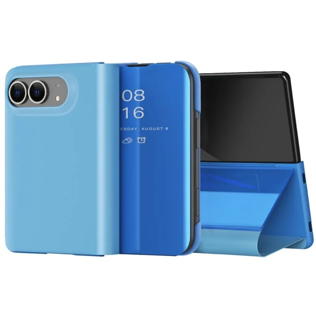 Clear View Smart Mirror PU Leather Flip Electroplated Phone Case for Apple iPhone Duo Hard PC Shockproof Protective Shell Cover
