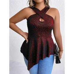 Vest Summer New Solid Color Ruffled Vest Temperament Slim Ladies Top plus size feminino Irregular sexy tight fitting