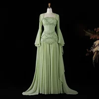 Sharon Said Elegant White and Yellow Chiffon Corset Celebrity Evening Dress with Jacket Flare Sleeves Luxury  SS286 SSCustomize 6