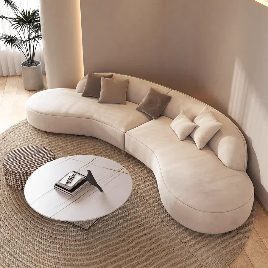 

Curved fabric sofa cream style modern living room pea Italian minimalist round corner sofa