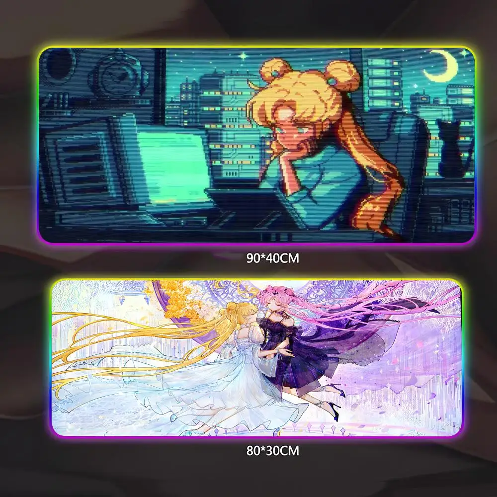 

S-Sailor Moon-n коврик для мыши геймер люминесцентный светодиодный коврик для мыши игровой стол Rgb настольный коврик клавиатура коврик для ПК