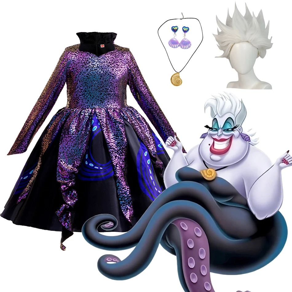 

Halloween Witch Costume Ariel mermaid Usura Cosplay Dress Girl Long sleeves Purple Cctopus Shape Performance Costume
