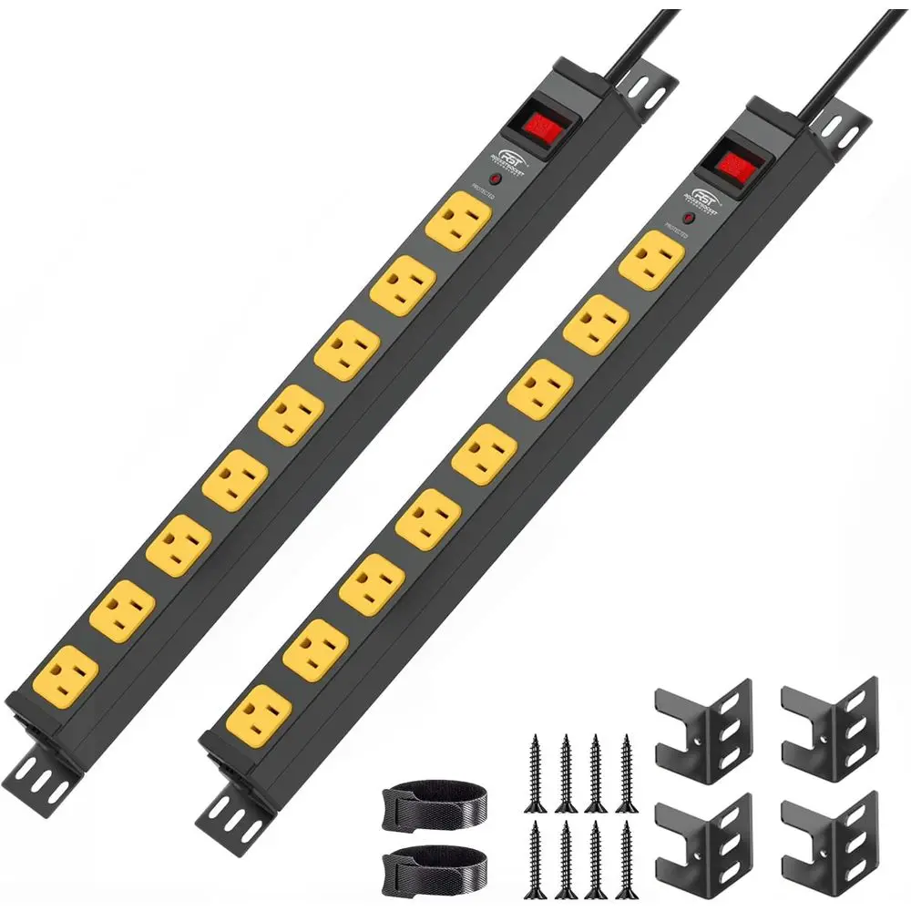 

Heavy-Duty 2100J Surge Protector, 8-Outlet Metal Power Strip with 14AWG Cord, Wall/Desk Mount, Suitable for Office, Workshop