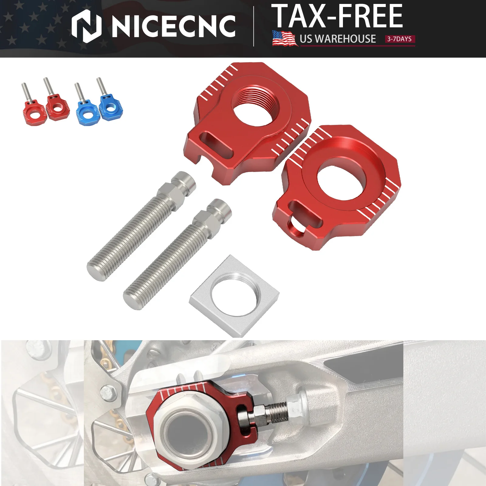 Pour KTM EXC 300 EXC 250 EXCF 350 EXC 450 XCW 300 XCF-W 450 500 530 2000-2023 20mm blocs d'essieu arrière ajusteur de chaîne pour GasGas EC
