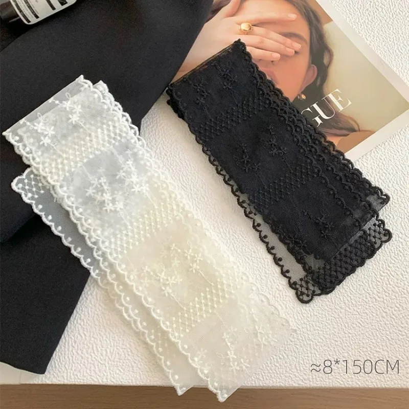 Star Lace Embroidery Silk Scarf Hair Band French Elegant Tie Hair Ribbon Belt Fashion Accessory French Hair Tie Band