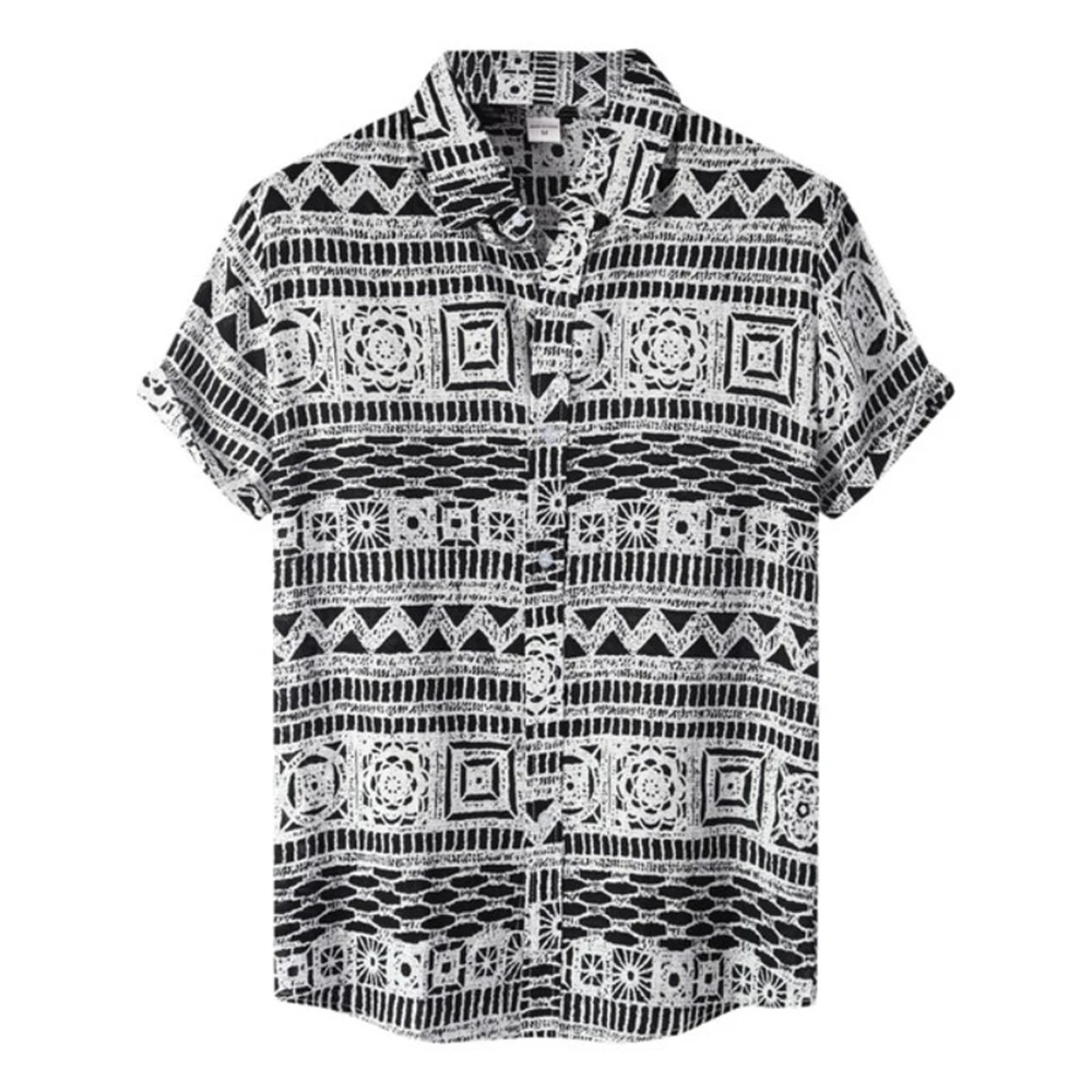 วินเทจลายดอกไม้ 3D พิมพ์เสื้อแขนสั้นผู้ชายหลวมฮาวายเสื้อสไตล์เสื้อลําลองปุ่มแฟชั่นเสื้อแขนสั้น