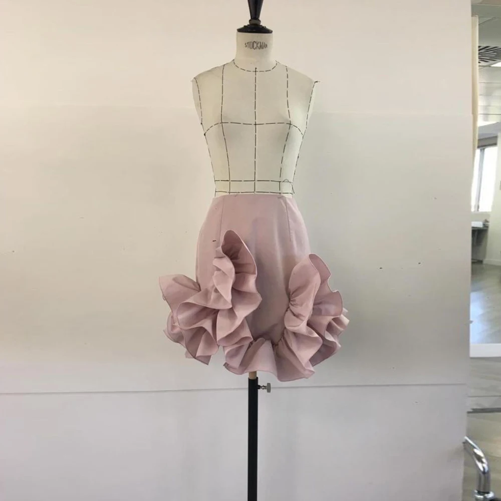 

Handmade Light Dusty Pink Short Women Skirts With Ruffles Trimmed Details Pretty Girls Mini Maxi Skirt
