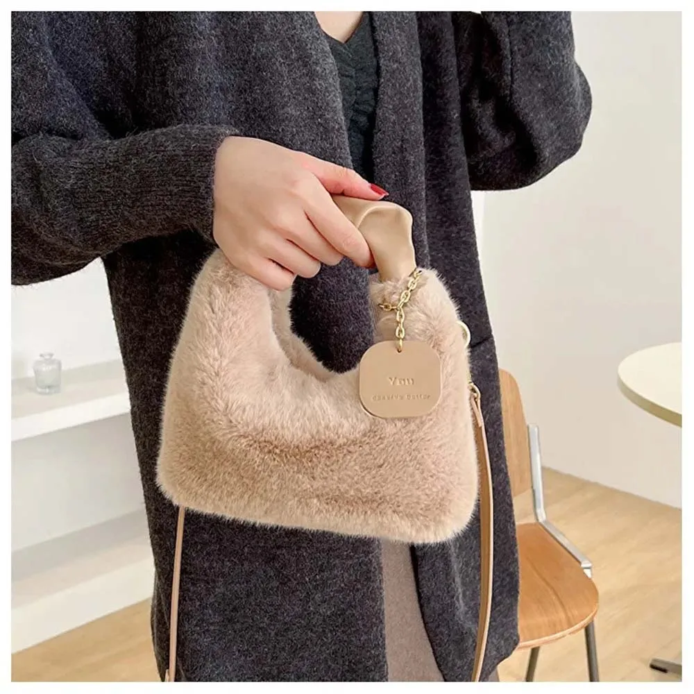 Inverno nova pele do falso bolsa de pelúcia moda crossbody tote pequenas senhoras portátil simples saco de compras casual