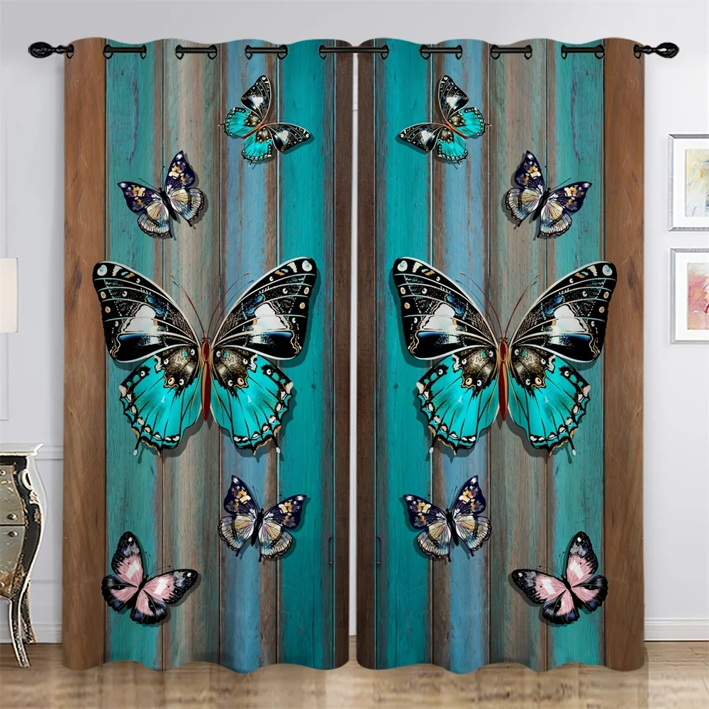 

Vintage Shiny Butterfly Flower Window Curtains Blinds For Living Room Kid's Bedroom Bathroom Kicthen Office Door Home Decor2Pcs