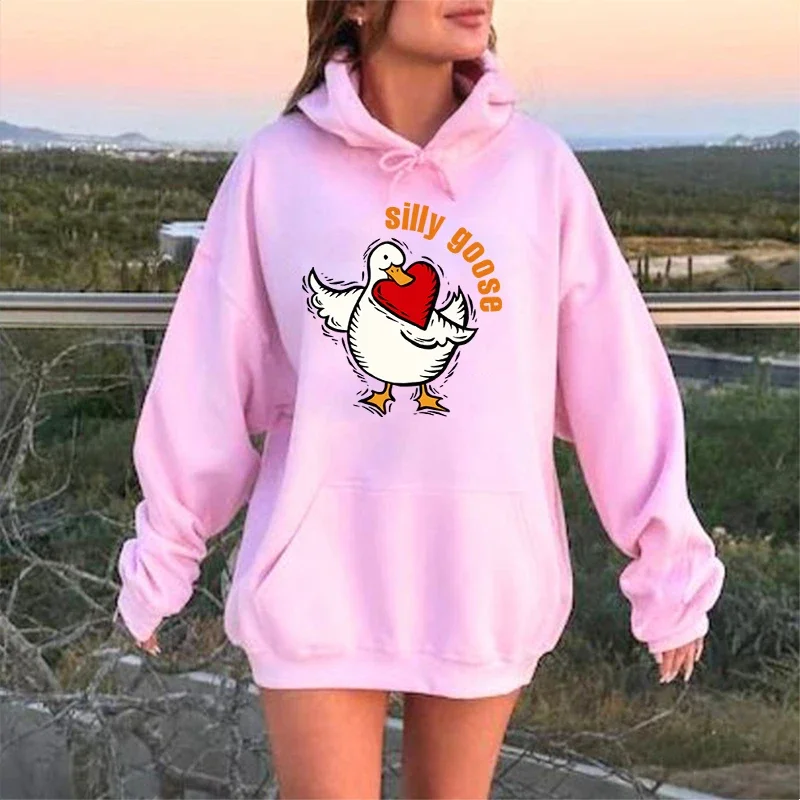 Women's Pattern Sweatshirt Duck Cartoon Style Polyester Loose Fit Suitable For Autumn And Winter Birthday Gifts