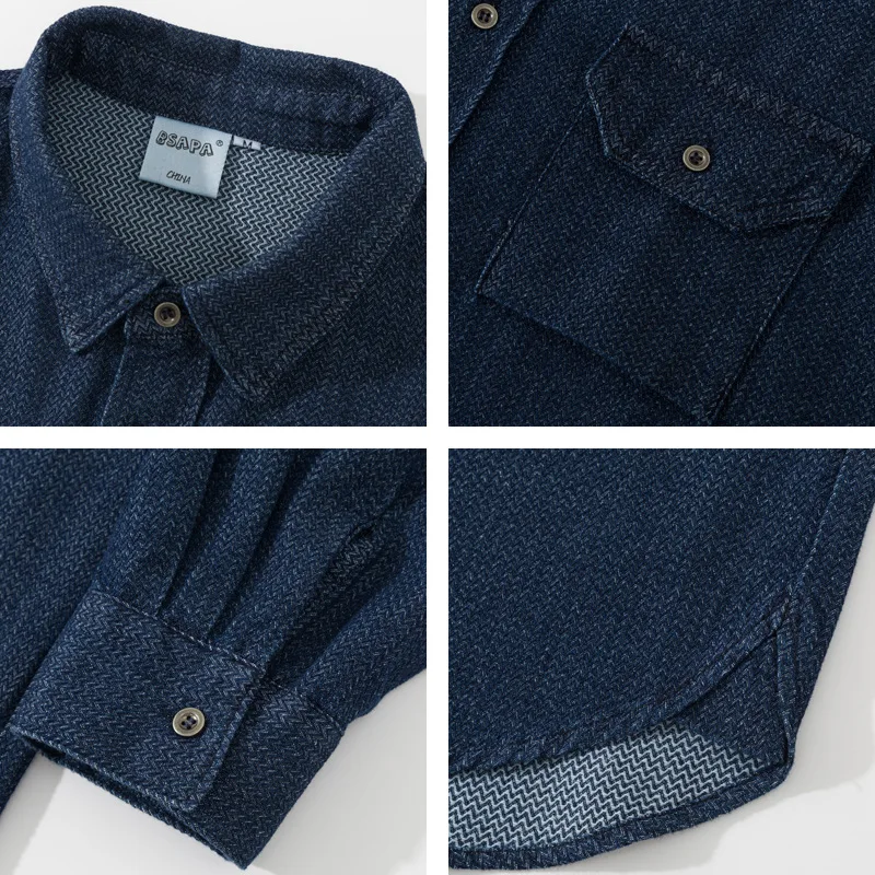 الأزرق الثقيلة الدنيم قميص الرجال فضفاض البضائع الأمريكية عادية أسود طويل الأكمام قميص معطف الثقيلة وسميكة الرجعية نمط عمال قميص