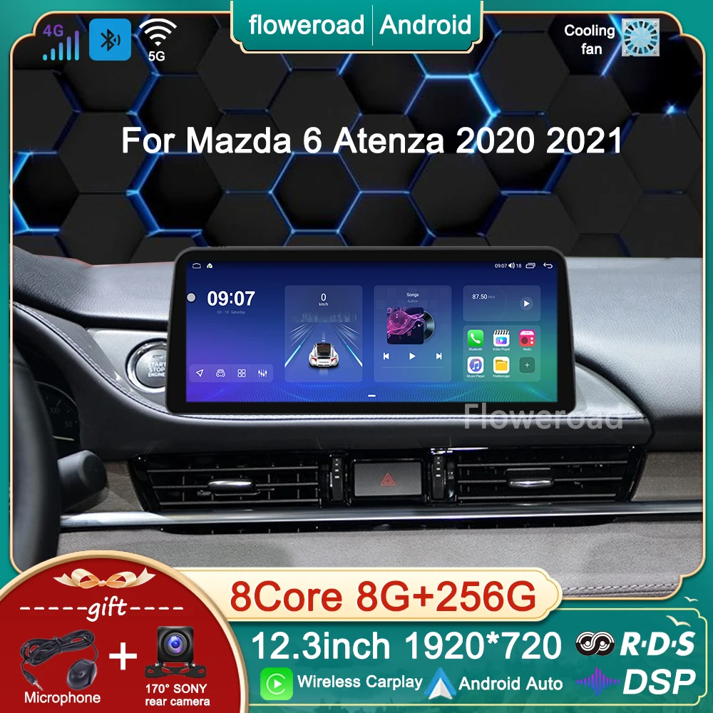 

12.3inch Head Unit 8GB+256GB Android Stereo For Mazda 6 Atenza 2020 2021 Car Radio Multimedia Player GPS Carplay DSP NO 2DIN DVD