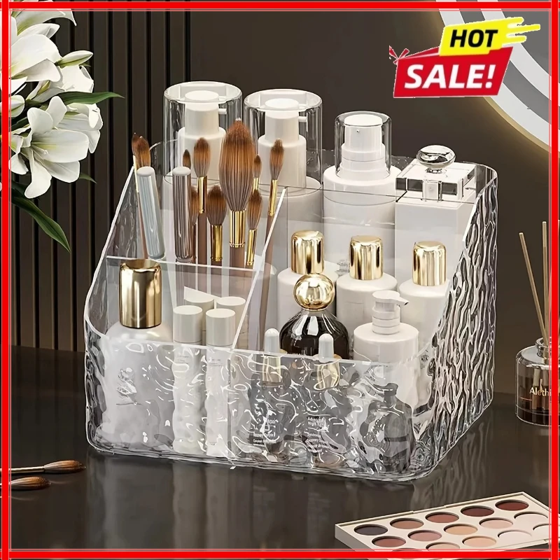 Organisateur de rangement cosmétique en acrylique à 4 compartiments, support transparent pour produits de maquillage et de soin de la peau, boîte de rangement pour papeterie de bureau