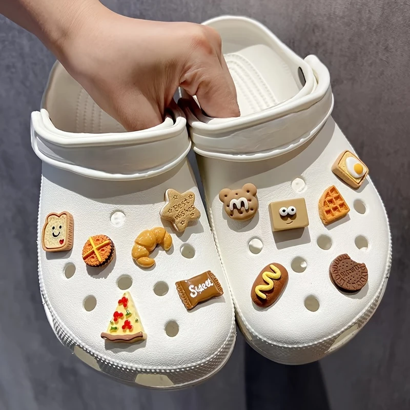 12-Piece Set Imitation Food Jibbitz Shoe Charms ABS Material Removable Bread Cheese Sandwich Shoe Accessories Variety Pack image 6