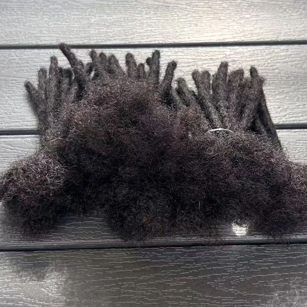 100%人毛ドレッドヘアエクステ、完全手作り、卸売、幅0.6cm、ナチュラルブラック、女性男性用エクステ