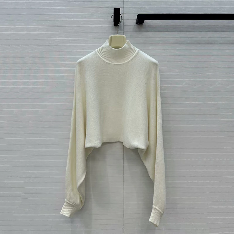 

Women's Half-High Neck Long-Sleeve Knit Top Batwing Sleeve Loose-Fit Casual Pullover Premium Wool Blouse 2025 New Arrival