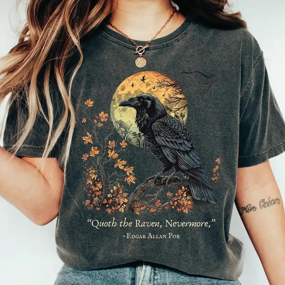 Retro The Raven Comfort Shirts Edgar Allan Poe Shirt Poe Shirt Dark Academia Literary Bookish Shirt Y2K Unisex Top Streetwear