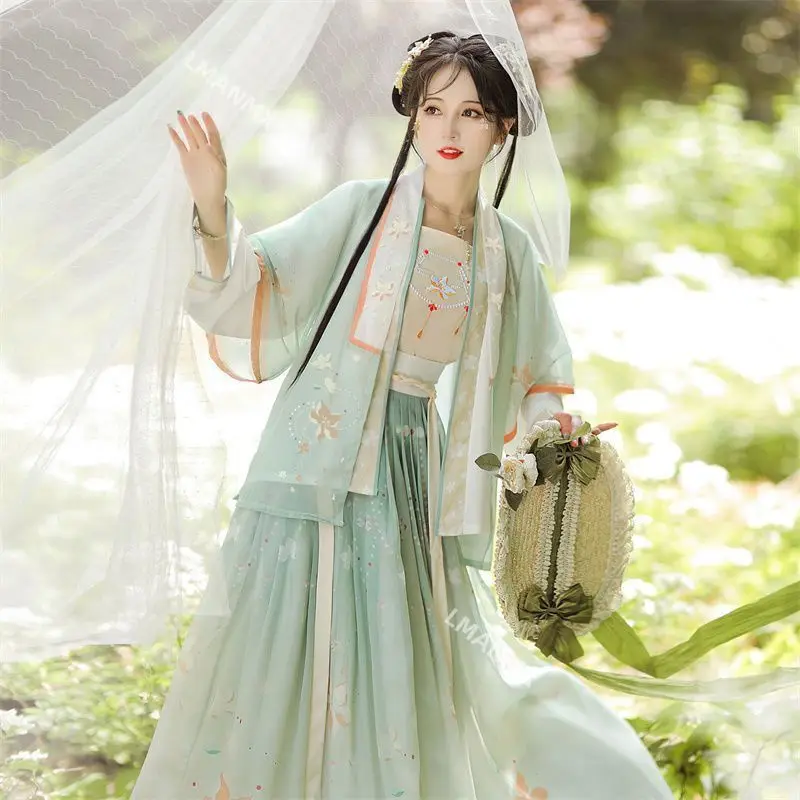 Hanfu women's Song style jacket with Han elements, one-piece waist length skirt, summer four piece set