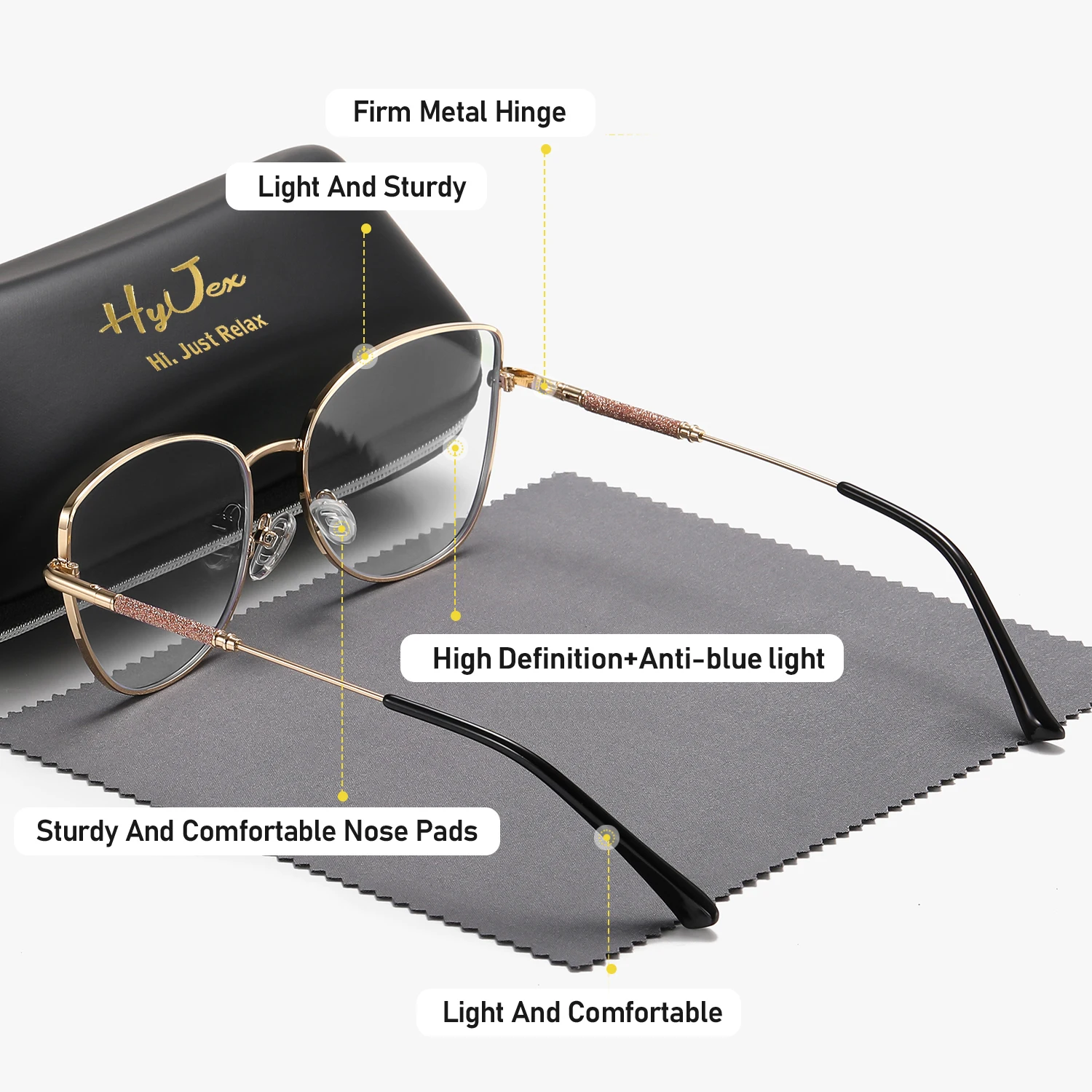 HyJex 1 Piece Unisex High-End Craftsmanship Cat Eye Frame Plano Glasses Enhance One's Temperament Full Frame Plano Glasses