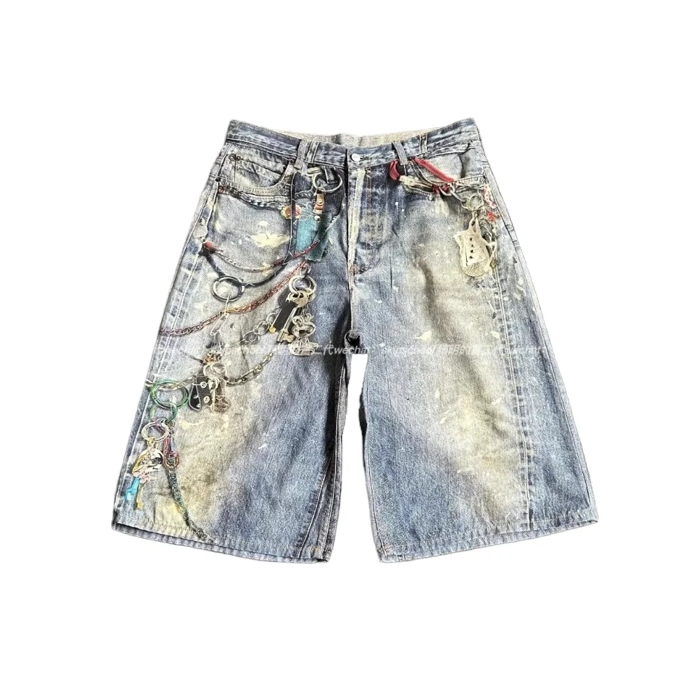 NIGO-Short en jean décontracté pour homme, High Street américain, impression 3D, surintendant, JOSeven, tendance de la mode propre, Hip Hop, # NGTOP11659