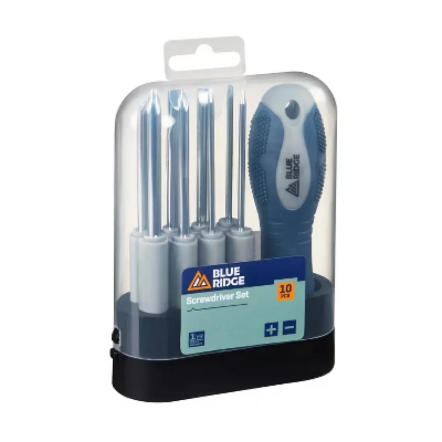 

Blue Ridge Tools 10pc Screwdriver Set: Multibit Kit with Flathead & Small Screwdrivers, Plastic & Steel, 1 Year Warranty