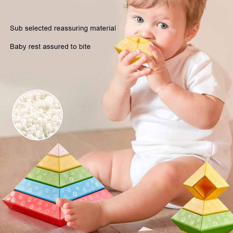 Colored Pyramid Building Blocks Set Stacking Toys Geometry 3D Blocks Children Early Education Toy Birthday Gift