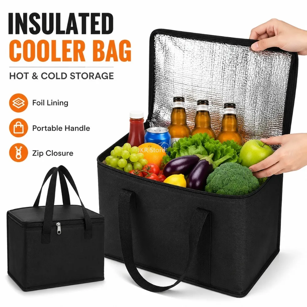 Foldable Lunch Cooler Bag Portable Insulated Food Thermal Carrier for Picnic Ice Pack Drinks Outdoor Travel Storage Camping Use