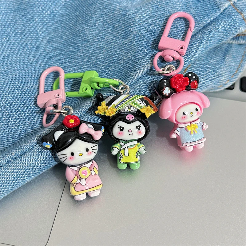 Sanrio Keychain Kawaii Resin Hello Kitty Star Pendant Keyring Cute Five Pointed Star Kitty Children Toys Car Pendant Keychains