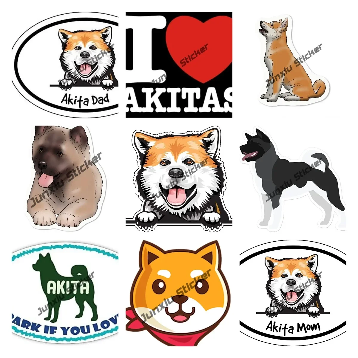 Cartoon Akita Sticker Smiling Akita Mom Shiba Kishu Akita Dogelon Mars Sticker Decal Dog Breed Bumper Sticker for Car Laptops