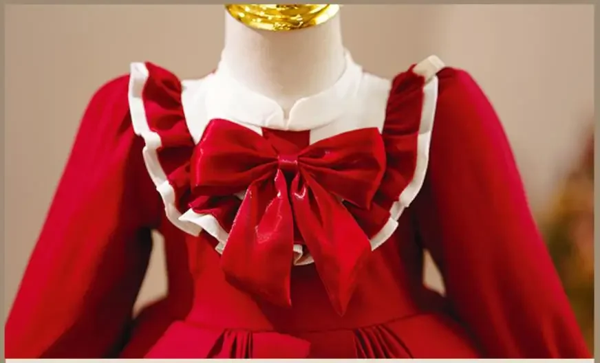 Nieuwe kinderen Lolita avondjurk boog ontwerp verjaardag doopfeest Pasen Eid rode jurken A2052